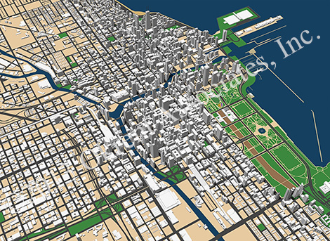 High altitude 3d model of Chicago